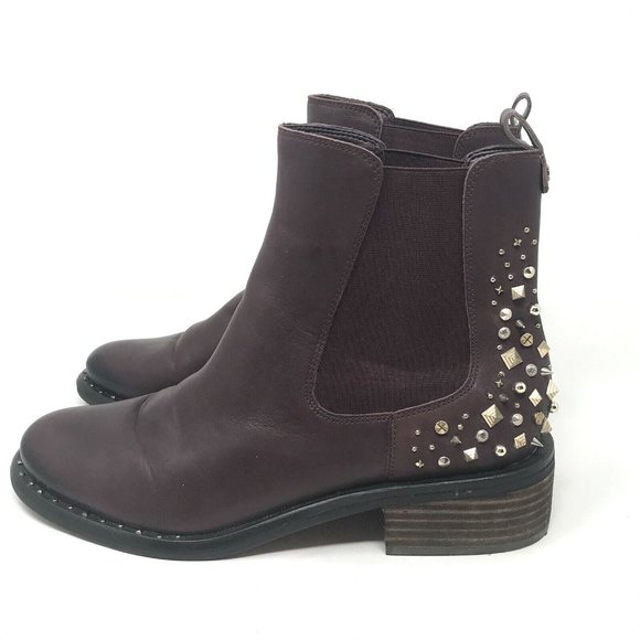 Sam Edelman Dover Chelsea Ankle Boot Spiked Studded Burgundy Leather Size 10.5 - Picture 3 of 11